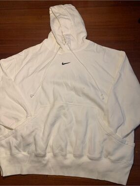 Nike White Hoodie with Small Black Swoosh